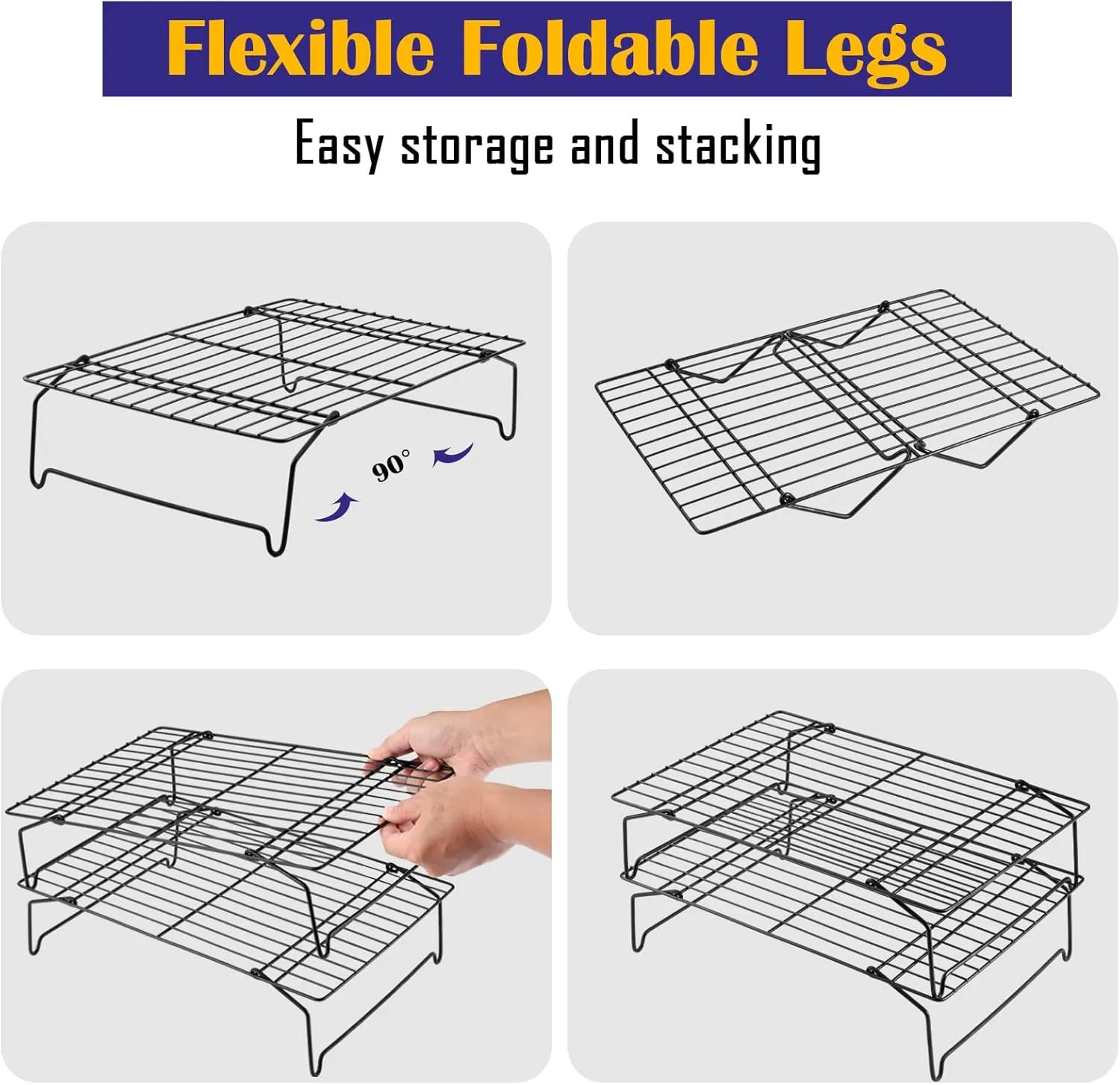 Leonyo Stainless Steel Cooling Racks for Baking, 4 Tier Stackable Wire Rack for Cooking, Roasting, Grilling, Oven and Dishwasher Safe, Cool Batches of Cookie, Pizza, Cake, 10.2" x 15"