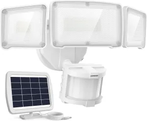 LEPOWER 1600LM LED Solar Security Lights Motion Outdoor, Motion Sensor, 5500K White Light, IP65 Waterproof Flood Solar Light with 3 Adjustable Head for Yard, Garage