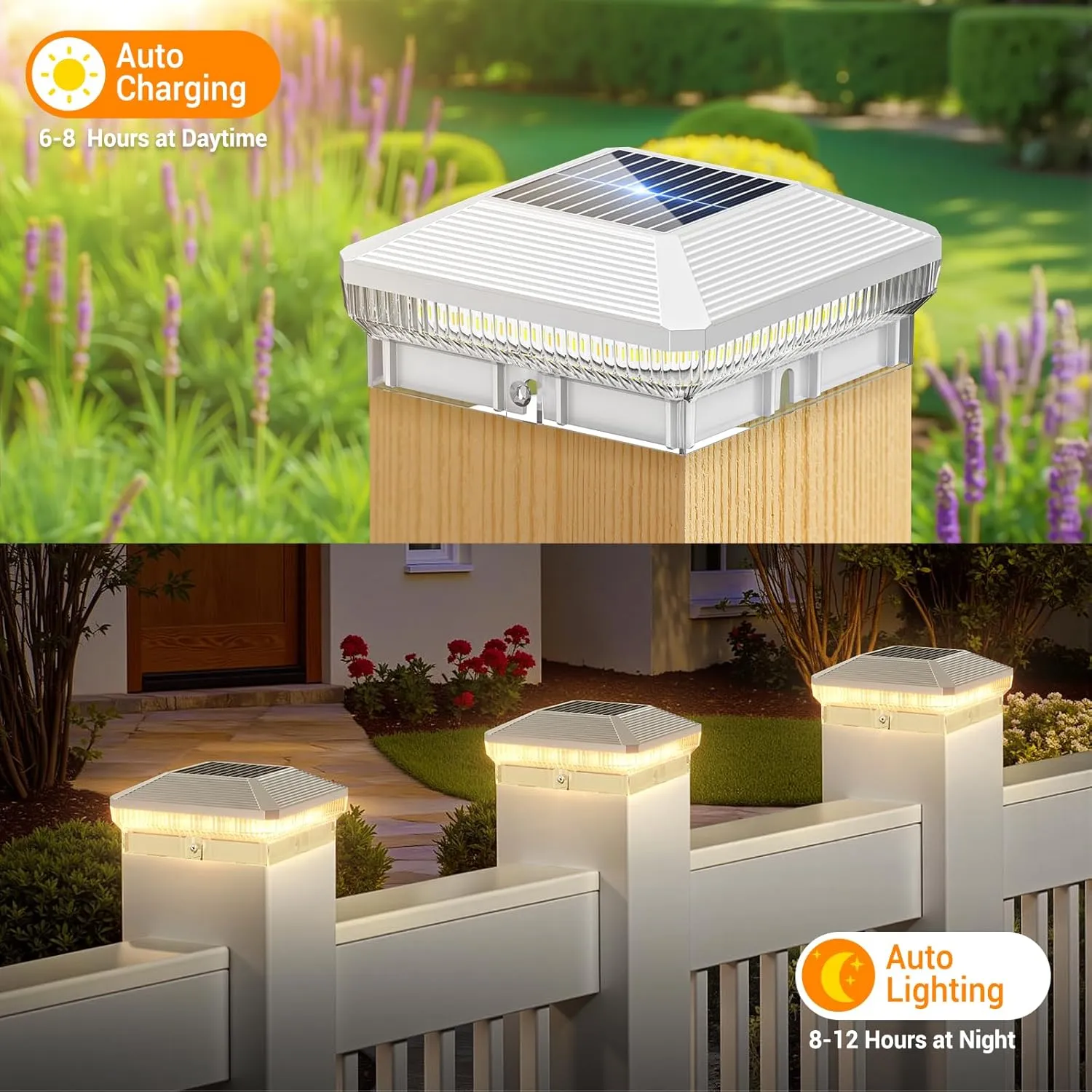 LETMY 12 Pack Solar Post Cap Lights Outdoor, 40 Brighter LEDs 4x4 Fence Post Solar Lights Outdoor with 3 Modes, Waterproof Deck Fence Cap Light Solar Powered for 3.5x3.5 4x4 Vinyl Wooden Posts (White)