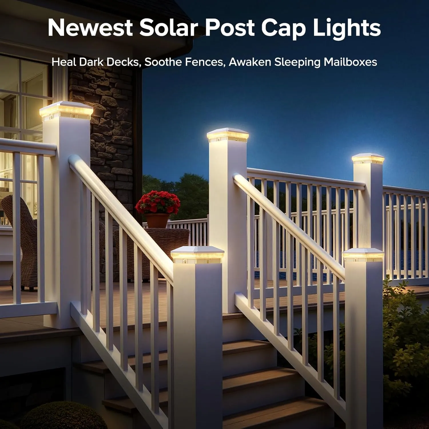 LETMY 12 Pack Solar Post Cap Lights Outdoor, 40 Brighter LEDs 4x4 Fence Post Solar Lights Outdoor with 3 Modes, Waterproof Deck Fence Cap Light Solar Powered for 3.5x3.5 4x4 Vinyl Wooden Posts (White)