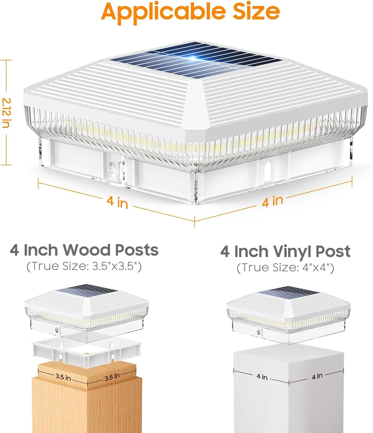 LETMY 12 Pack Solar Post Cap Lights Outdoor, 40 Brighter LEDs 4x4 Fence Post Solar Lights Outdoor with 3 Modes, Waterproof Deck Fence Cap Light Solar Powered for 3.5x3.5 4x4 Vinyl Wooden Posts (White)