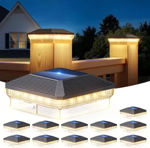 LETMY 12 Pack Solar Post Cap Lights Outdoor, 40 LEDs 4x4 Fence Post Solar Lights Outdoor Waterproof with 3 Modes, Solar Powered Deck Fence Cap Light for 3.5x3.5 4x4 Vinyl Wooden Posts (Black)