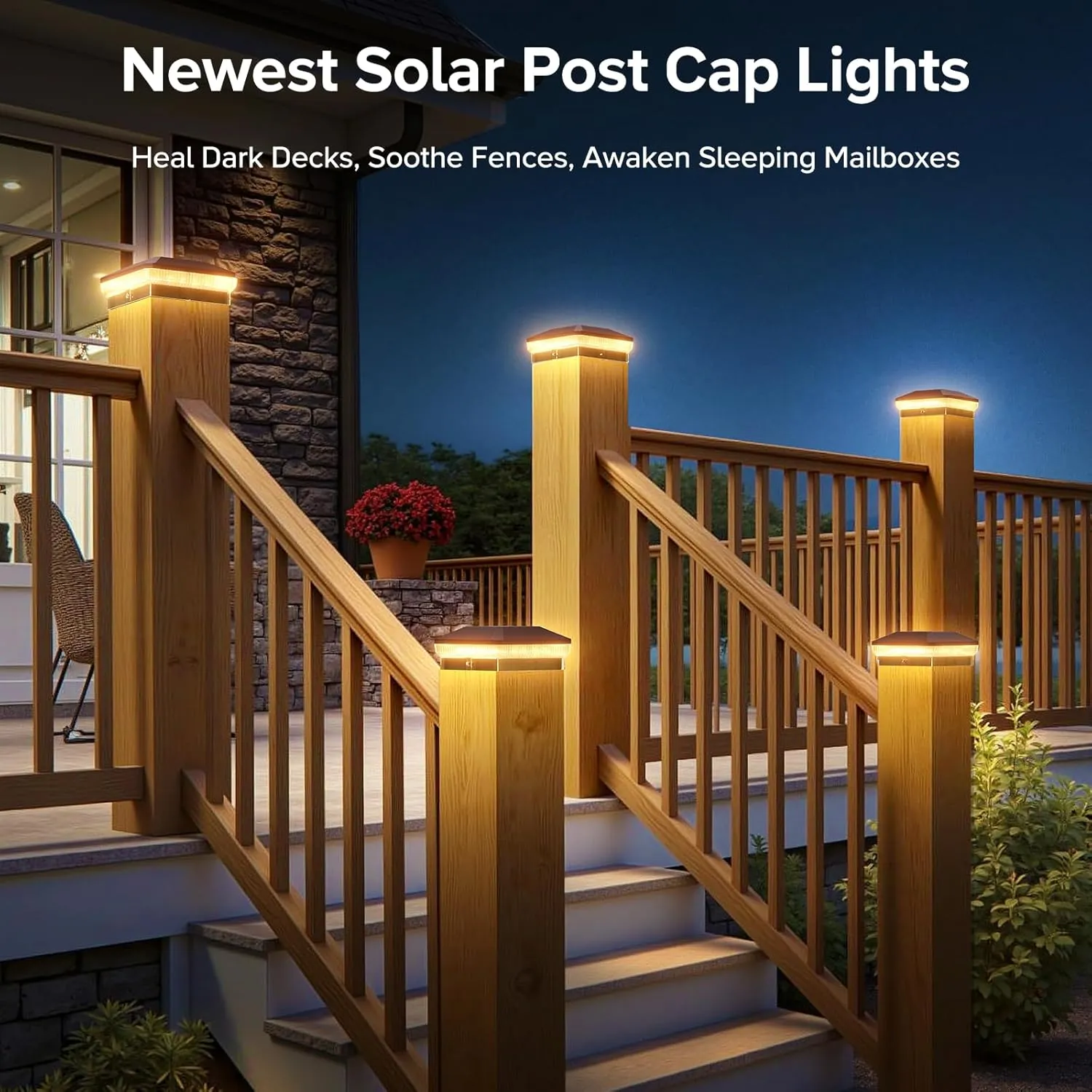 LETMY 6 Pack Solar Post Cap Lights Outdoor, 40 LEDs 4x4 Fence Post Solar Lights Outdoor Waterproof with 3 Modes, Solar Powered Deck Fence Cap Light for 3.5x3.5 4x4 Vinyl Wooden Posts (Black)
