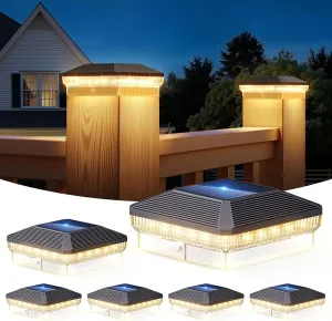 LETMY 6 Pack Solar Post Cap Lights Outdoor, 40 LEDs 4x4 Fence Post Solar Lights Outdoor Waterproof with 3 Modes, Solar Powered Deck Fence Cap Light for 3.5x3.5 4x4 Vinyl Wooden Posts (Black)