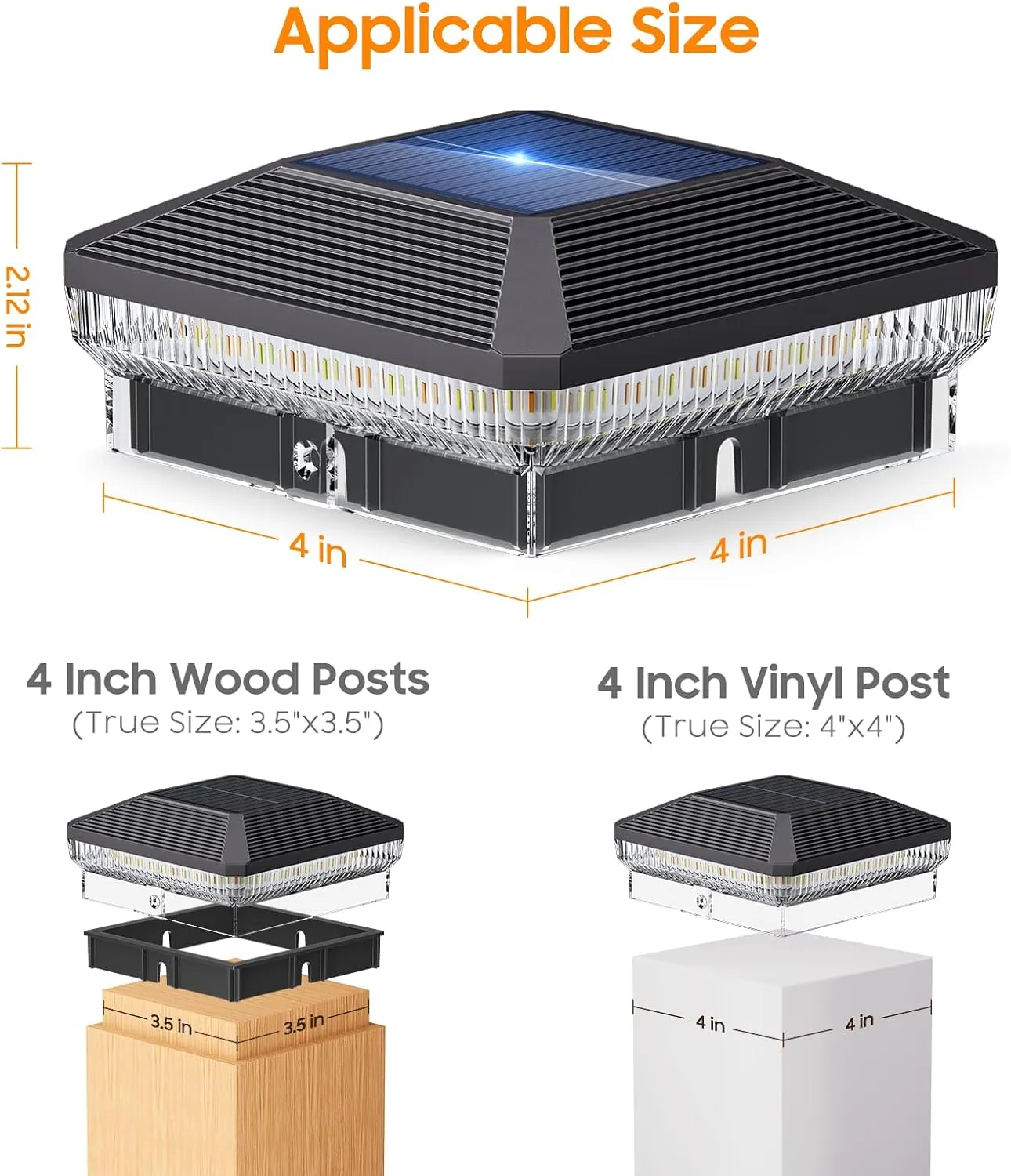 LETMY 6 Pack Solar Post Cap Lights Outdoor, 40 LEDs 4x4 Fence Post Solar Lights Outdoor Waterproof with 3 Modes, Solar Powered Deck Fence Cap Light for 3.5x3.5 4x4 Vinyl Wooden Posts (Black)
