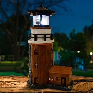 Lighthouse Solar Lighthouse with Rotating Beacon,Lighthouse Lamp Outdoor Garden Decor, 11.1 Inch Tall Outdoor Figurine Lights, Waterproof Statue Lamp for Yard, Lawn, Patio Gifts