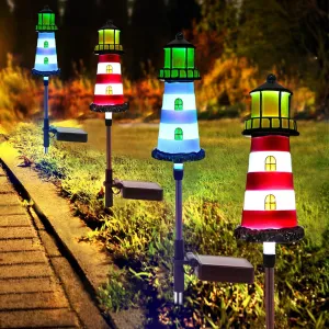 Lighthouse Solar Lights, 4 Pack Solar Outdoor Waterproof Lights, Perfect for Your Garden, Yard, Flower Bed, Patio, Sidewalk, Driveway or Any Other Place