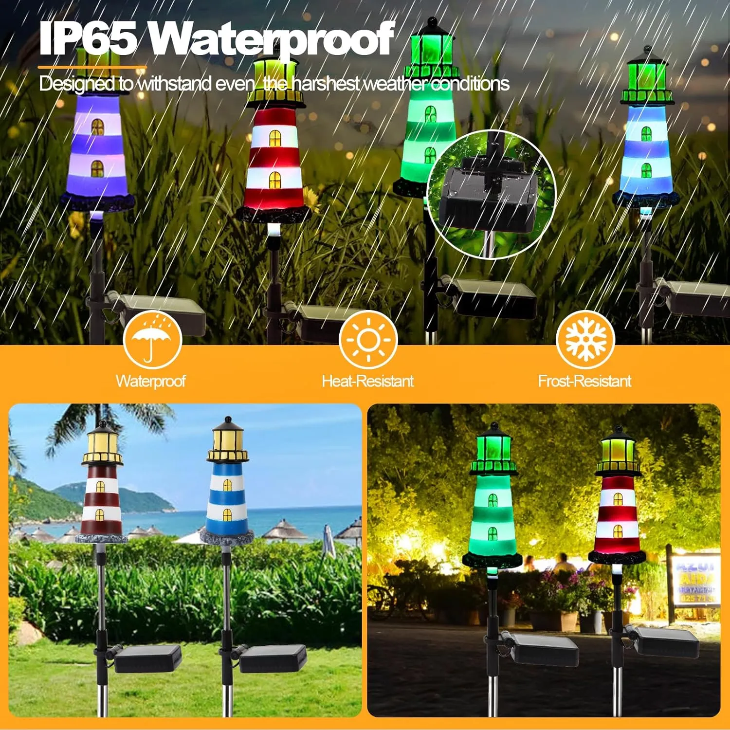 Lighthouse Solar Lights, 4 Pack Solar Outdoor Waterproof Lights, Perfect for Your Garden, Yard, Flower Bed, Patio, Sidewalk, Driveway or Any Other Place