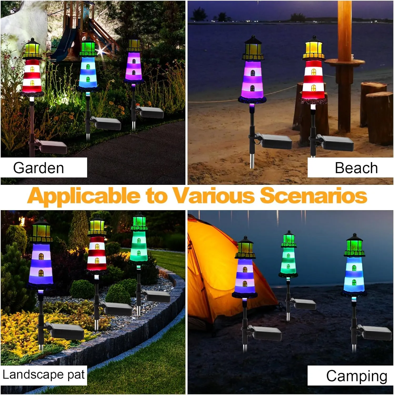 Lighthouse Solar Lights, 4 Pack Solar Outdoor Waterproof Lights, Perfect for Your Garden, Yard, Flower Bed, Patio, Sidewalk, Driveway or Any Other Place