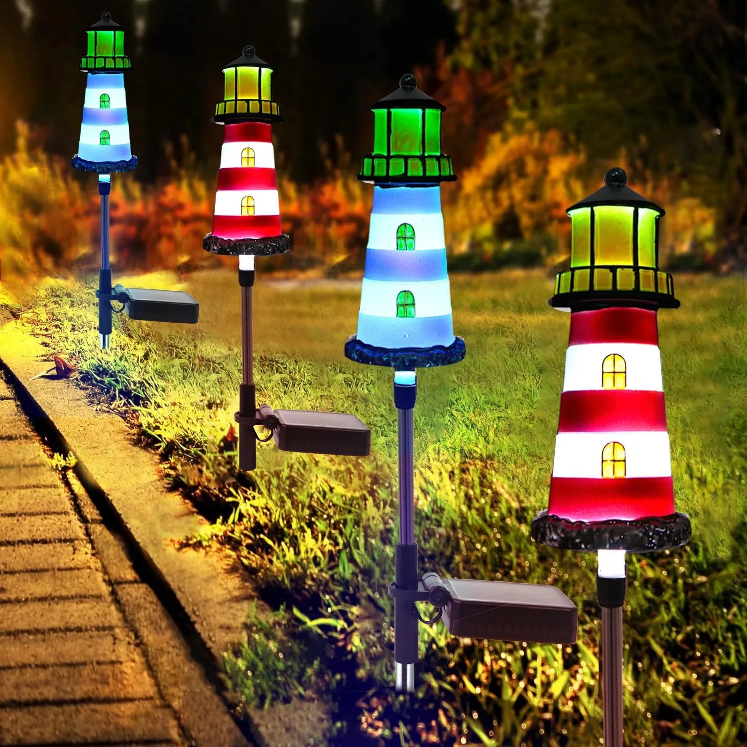 Lighthouse Solar Lights, 4 Pack Solar Outdoor Waterproof Lights, Perfect for Your Garden, Yard, Flower Bed, Patio, Sidewalk, Driveway or Any Other Place