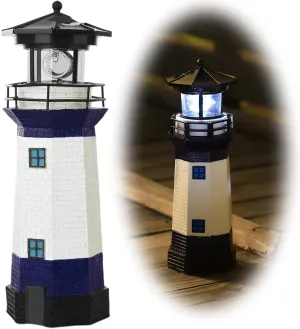 Lighthouse with Rotating Beacon LED Lights - Solar Lighthouse Lamp Outdoor Decorative for Garden Patio Well Cover Gifts(Blue2)