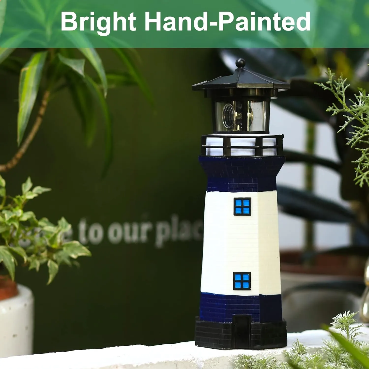 Lighthouse with Rotating Beacon LED Lights - Solar Lighthouse Lamp Outdoor Decorative for Garden Patio Well Cover Gifts(Blue2)