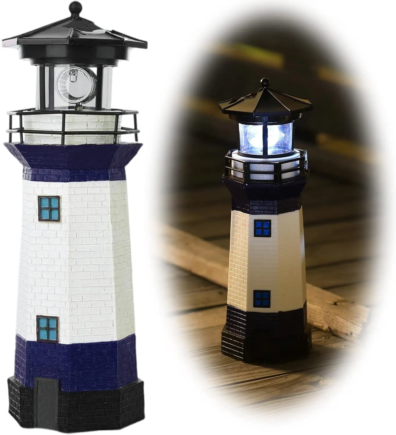 Lighthouse with Rotating Beacon LED Lights - Solar Lighthouse Lamp Outdoor Decorative for Garden Patio Well Cover Gifts(Blue2)