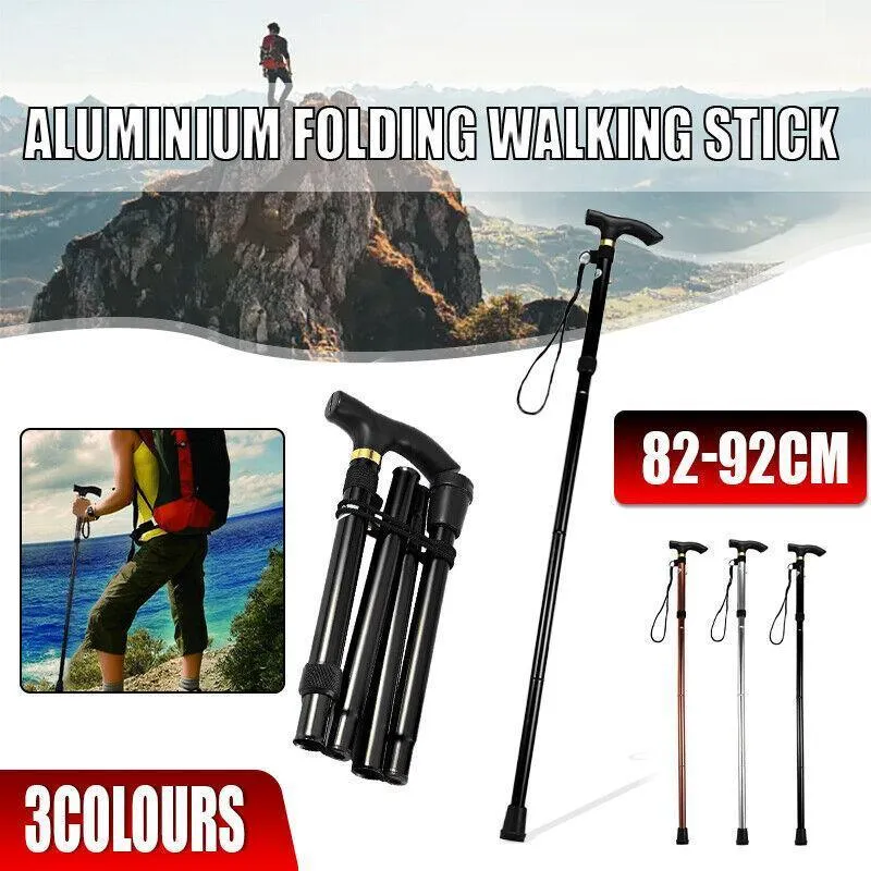Lightweight Adjustable Folding Walking Stick Aluminium Travel Cane Non Slip Au
