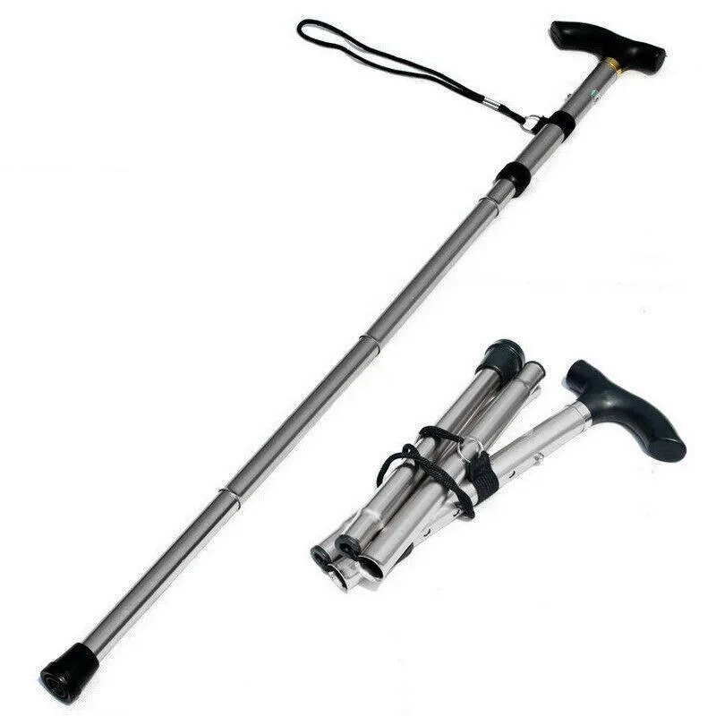 Lightweight Adjustable Folding Walking Stick Aluminium Travel Cane Non Slip Au