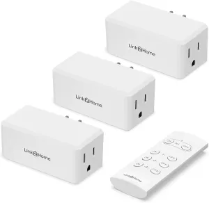 Link2Home Wireless Remote Control Outlet Light Switch, 100 ft range, Unlimited Connections. Compact Side Plug. Switch ON/OFF Household Appliances. FCC CSA Certified, White (3 Outlets, 1 Remote).
