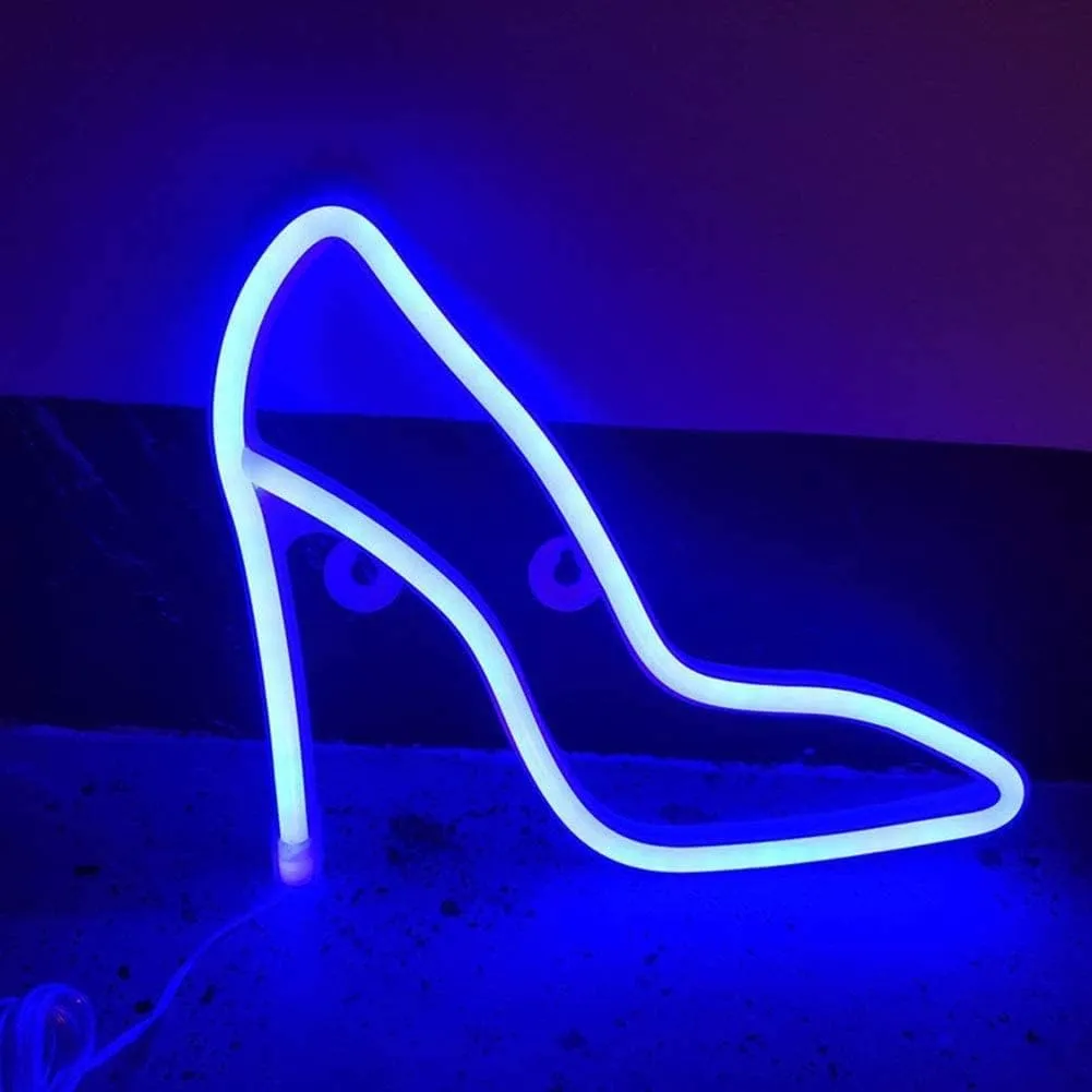 LIQS LED Neon Night Light, Battery and USB Powered Signs Neon Lamp Decorative Neon Sign wall Lamp for Kids Bedroom (High Heels, Blue)
