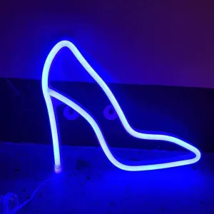 LIQS LED Neon Night Light, Battery and USB Powered Signs Neon Lamp Decorative Neon Sign wall Lamp for Kids Bedroom (High Heels, Blue)