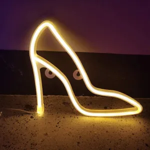 LIQS LED Neon Night Light, Battery and USB Powered Signs Neon Lamp Decorative Neon Sign wall Lamp for Kids Bedroom (High Heels, Warm White)