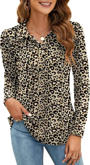 LOMON Womens Polo Shirts Button Down Collared Long Sleeve Tops V Neck Loose Blouses