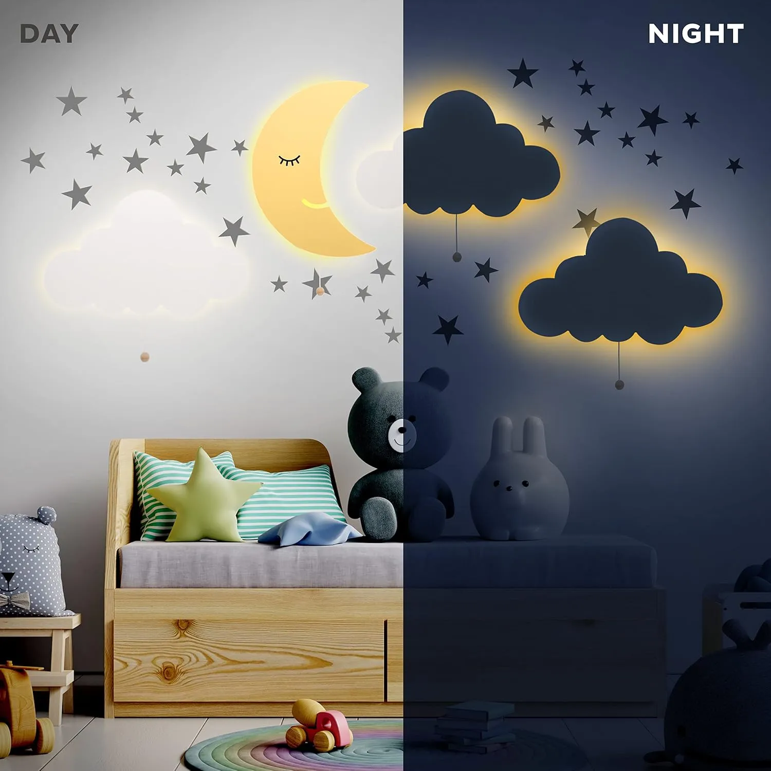 Lumipets Cloud Nursery Decor, Night Light, Kids Wall Light, Battery Operated LED Lights for Bedroom, Lightweight Lighting for Babies, Toddlers, Kids - 17.7 x 11.2 x 1.5-in