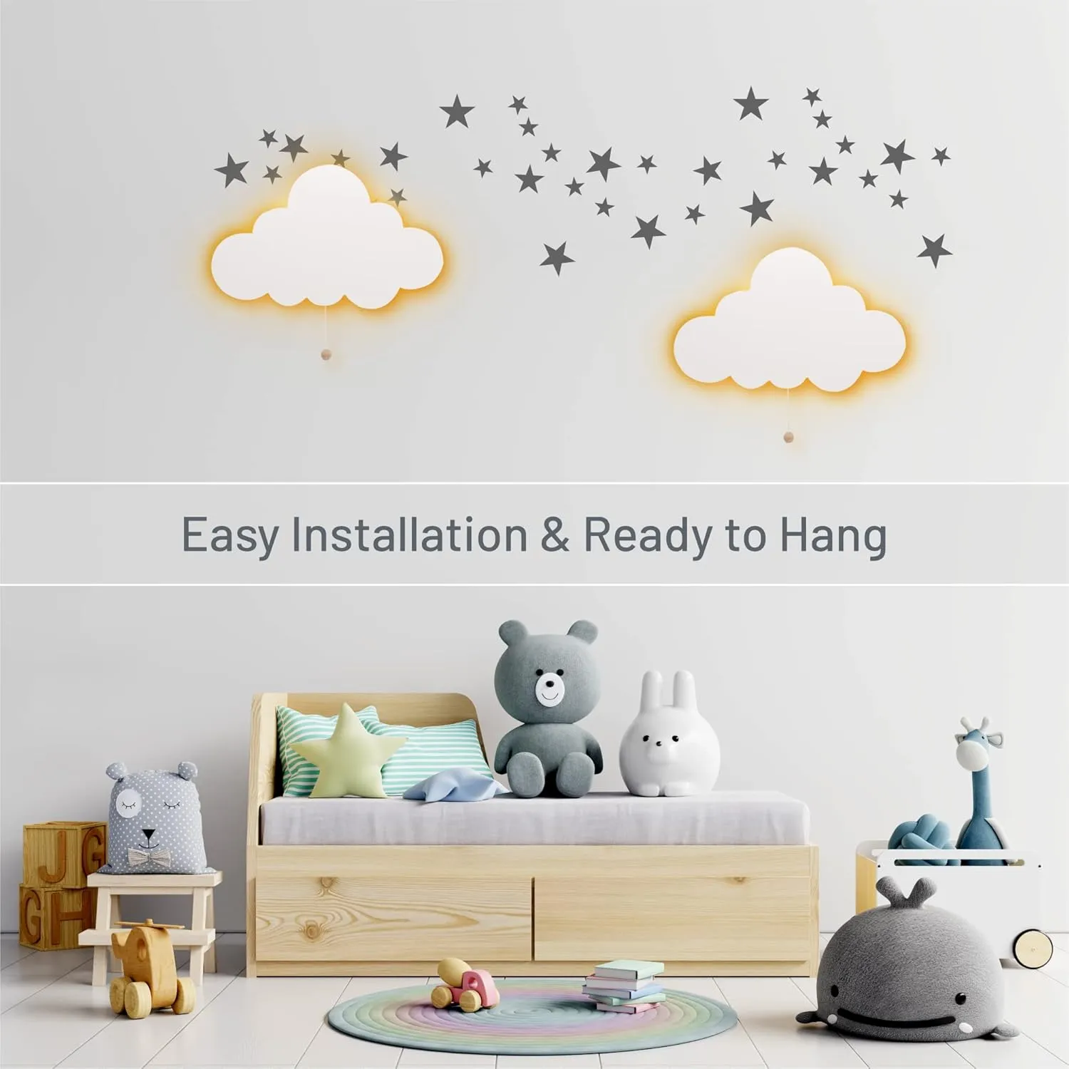 Lumipets Cloud Nursery Decor, Night Light, Kids Wall Light, Battery Operated LED Lights for Bedroom, Lightweight Lighting for Babies, Toddlers, Kids - 17.7 x 11.2 x 1.5-in