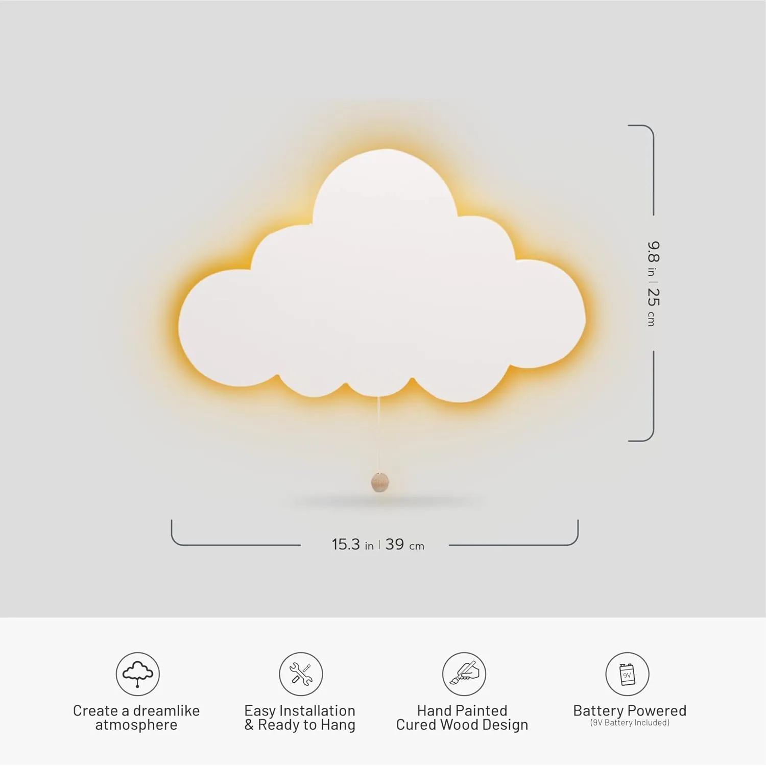 Lumipets Cloud Nursery Decor, Night Light, Kids Wall Light, Battery Operated LED Lights for Bedroom, Lightweight Lighting for Babies, Toddlers, Kids - 17.7 x 11.2 x 1.5-in