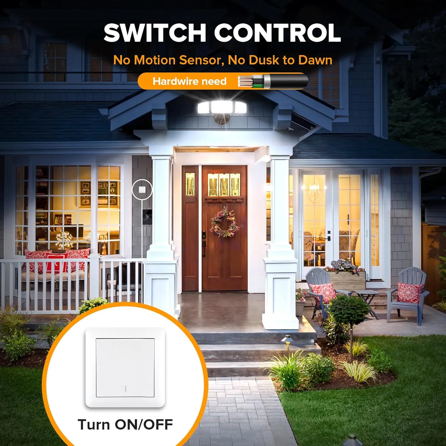 LUTEC 75W 8000 Lumen Floods Light Outdoor, Switch Controlled LED Security Lights with 3 Adjustable Heads, 5000K Daylight, IP65 Waterproof Exterior Flood Light for Outside Garage, Yard, Patio-Brown