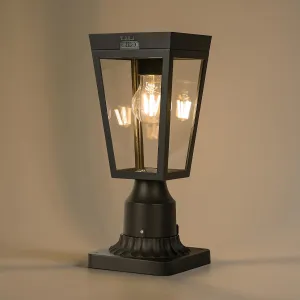 LUTEC Outdoor Solar Lamp Post Light with Pier Mount Base, Dusk to Dawn Waterproof Post Light Fixtures, Black Solar Powered Aluminum Post Lights for Outside