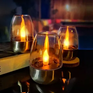 LuxRoyale Solar Waterproof LED Glass Candle - Elegant Outdoor & Indoor Lighting