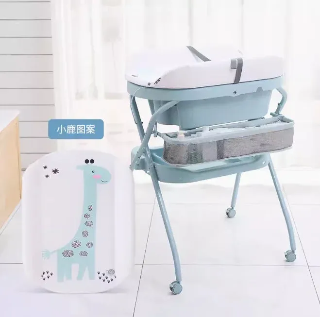Luxury Eco-Friendly Multifunctional Folding Baby Care Table with Bath Basin | Diaper Changing Table | Wheels for Easy Mobility