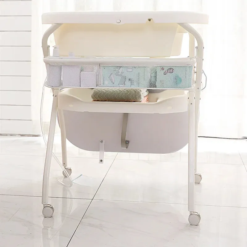 Luxury Eco-Friendly Multifunctional Folding Baby Care Table with Bath Basin | Diaper Changing Table | Wheels for Easy Mobility