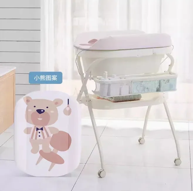 Luxury Eco-Friendly Multifunctional Folding Baby Care Table with Bath Basin | Diaper Changing Table | Wheels for Easy Mobility