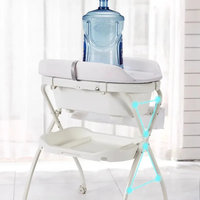 Luxury Eco-Friendly Multifunctional Folding Baby Care Table with Bath Basin | Diaper Changing Table | Wheels for Easy Mobility
