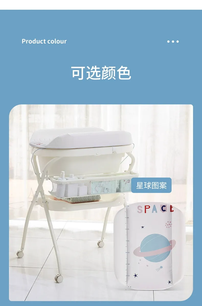Luxury Eco-Friendly Multifunctional Folding Baby Care Table with Bath Basin | Diaper Changing Table | Wheels for Easy Mobility