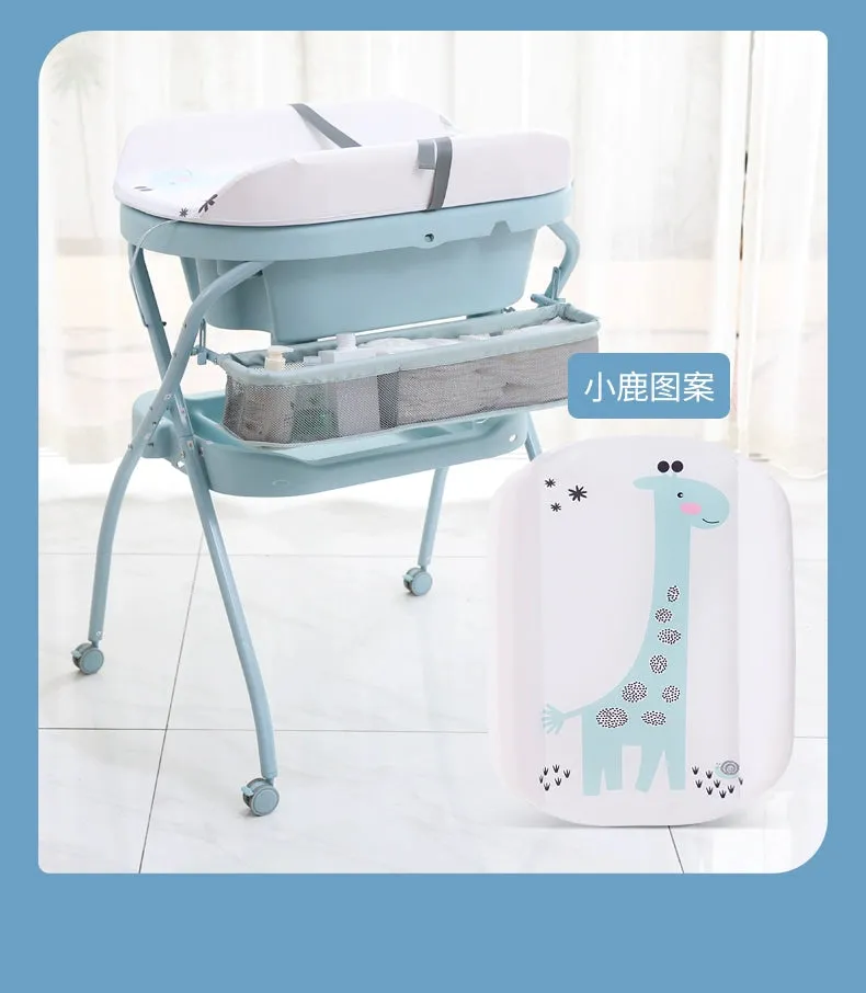 Luxury Eco-Friendly Multifunctional Folding Baby Care Table with Bath Basin | Diaper Changing Table | Wheels for Easy Mobility