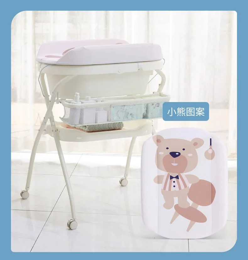 Luxury Eco-Friendly Multifunctional Folding Baby Care Table with Bath Basin | Diaper Changing Table | Wheels for Easy Mobility