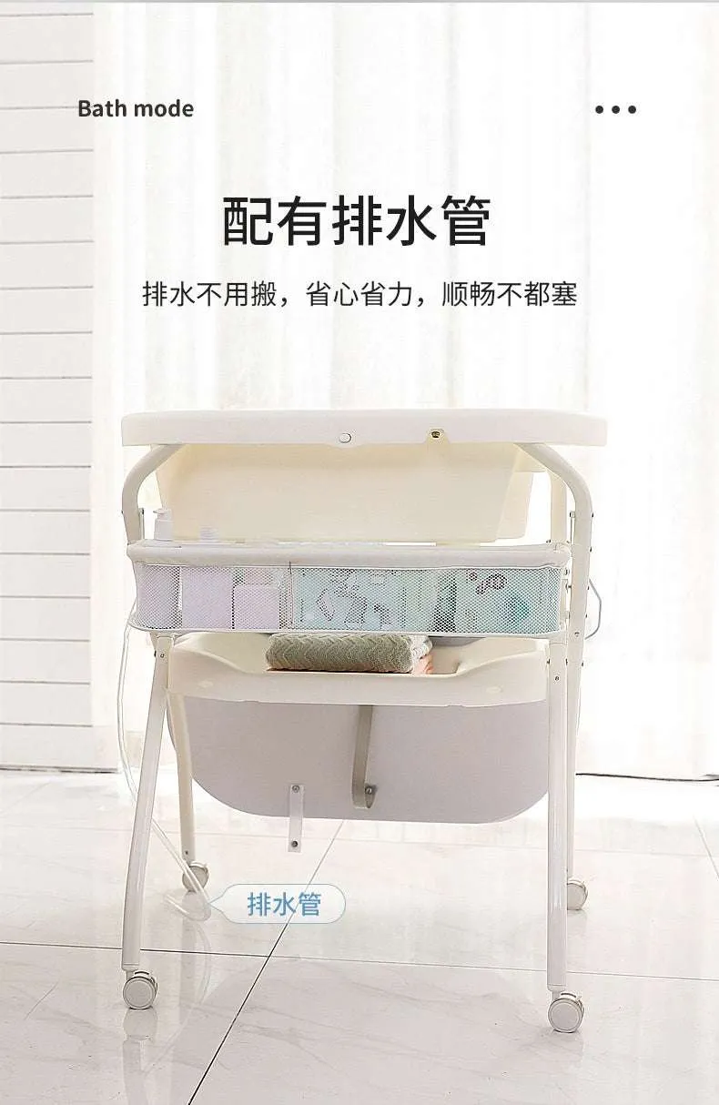 Luxury Eco-Friendly Multifunctional Folding Baby Care Table with Bath Basin | Diaper Changing Table | Wheels for Easy Mobility