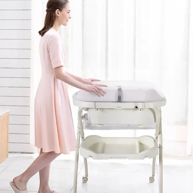 Luxury Eco-Friendly Multifunctional Folding Baby Care Table with Bath Basin | Diaper Changing Table | Wheels for Easy Mobility