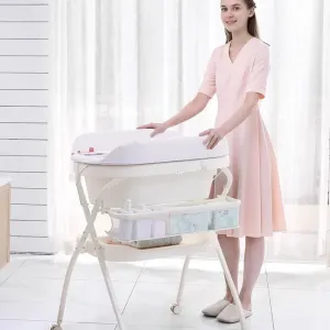 Luxury Eco-Friendly Multifunctional Folding Baby Care Table with Bath Basin | Diaper Changing Table | Wheels for Easy Mobility