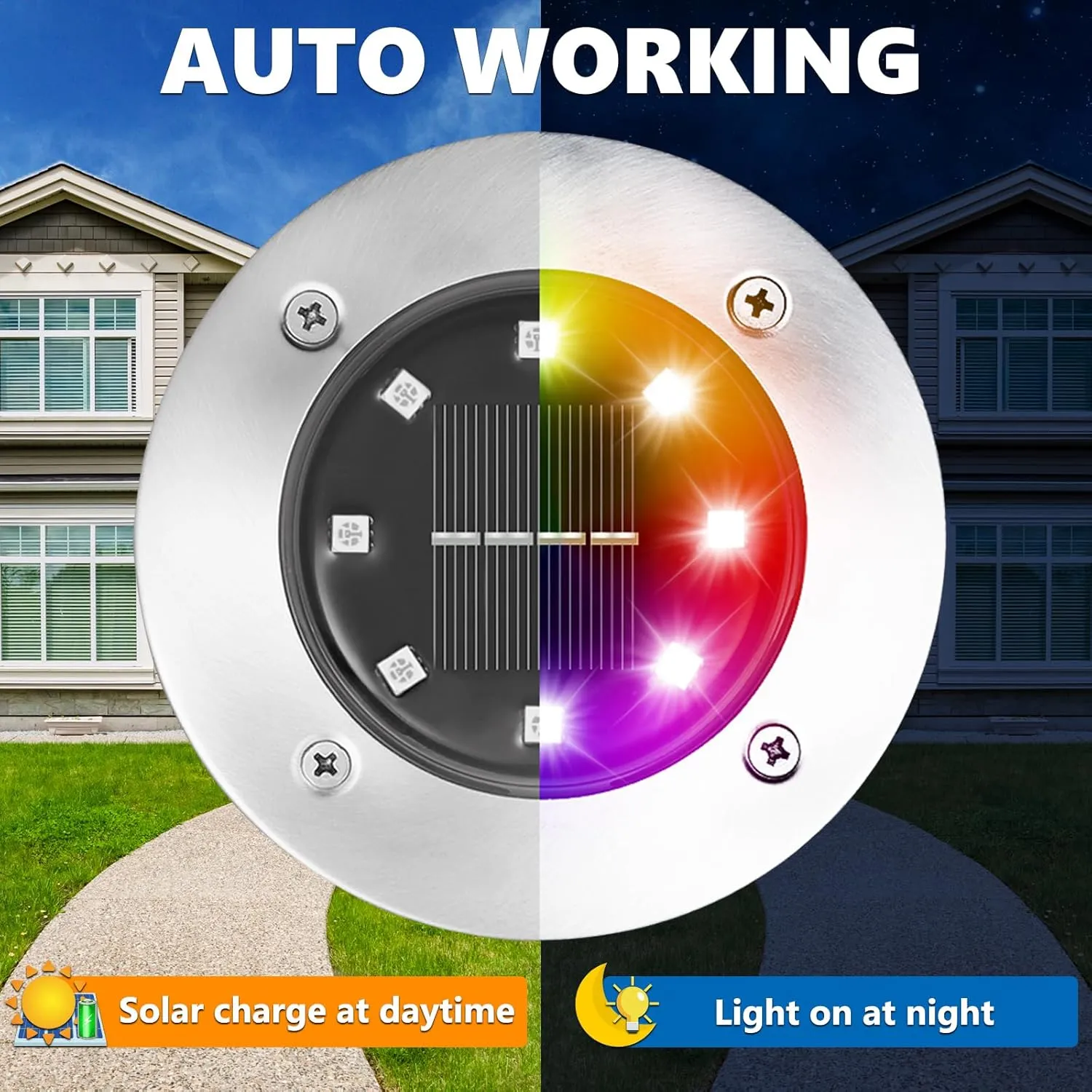 LYHOPE Solar Ground Light Outdoor, 16 Pack 8 LED Color Changing Solar Disk Lights Waterproof Garden In-ground Pathway Lights Landscape Lighting for Lawn,Yard,Deck,Patio,Walkway (RGB)