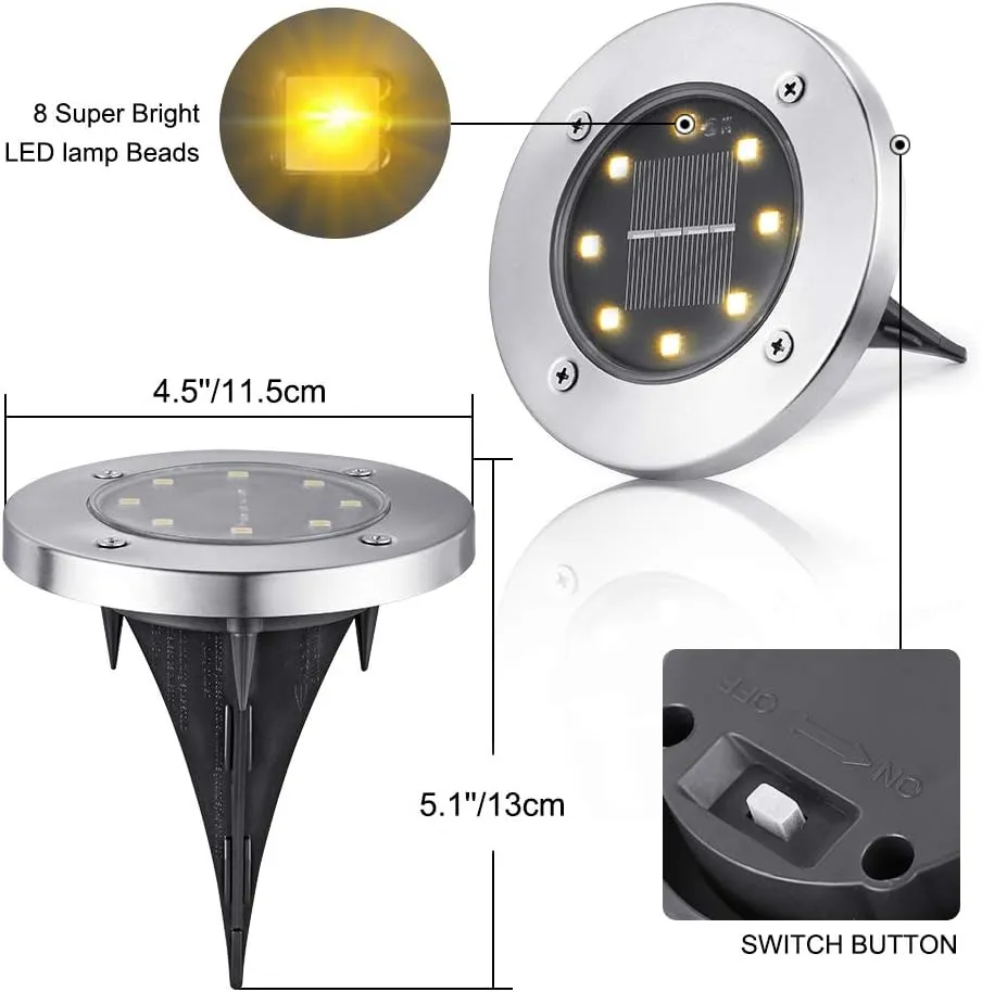 LYHOPE Solar Ground Light Outdoor, 16 Pack 8 LED Solar Disk Lights Waterproof Garden In-ground Pathway Lights Landscape Lighting for Lawn,Yard,Deck,Patio,Walkway (Warm White)