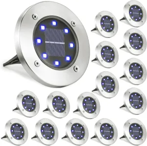 LYHOPE Solar Ground Lights Outdoor, 16 Pack 8 LED Solar Disk Lights Waterproof Garden In-ground Pathway Lights Landscape Lighting for Lawn,Yard,Deck,Patio,Walkway (Blue)