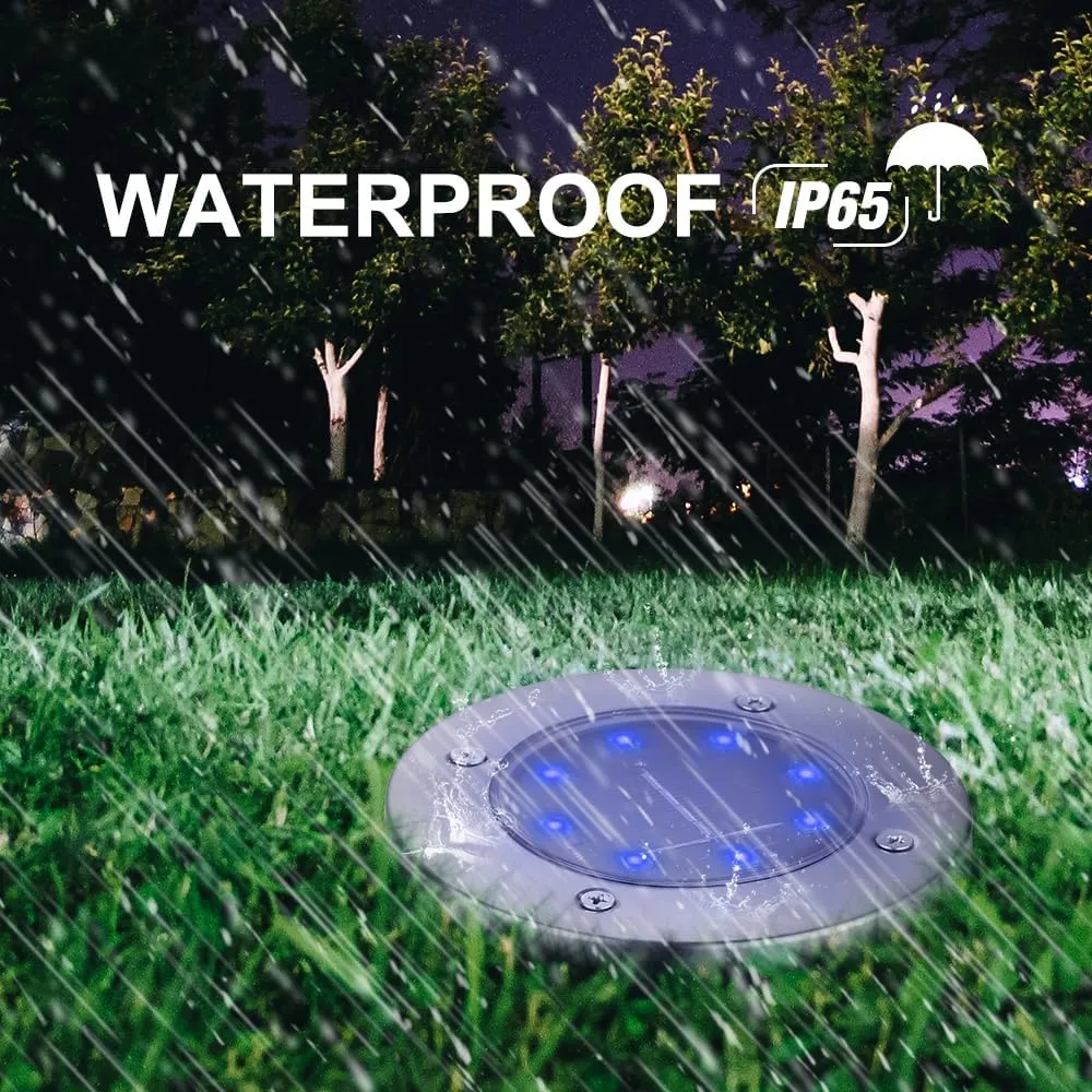 LYHOPE Solar Ground Lights Outdoor, 16 Pack 8 LED Solar Disk Lights Waterproof Garden In-ground Pathway Lights Landscape Lighting for Lawn,Yard,Deck,Patio,Walkway (Blue)