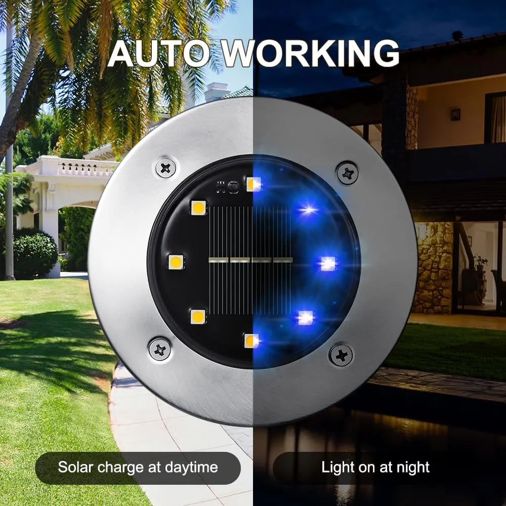 LYHOPE Solar Ground Lights Outdoor, 16 Pack 8 LED Solar Disk Lights Waterproof Garden In-ground Pathway Lights Landscape Lighting for Lawn,Yard,Deck,Patio,Walkway (Blue)
