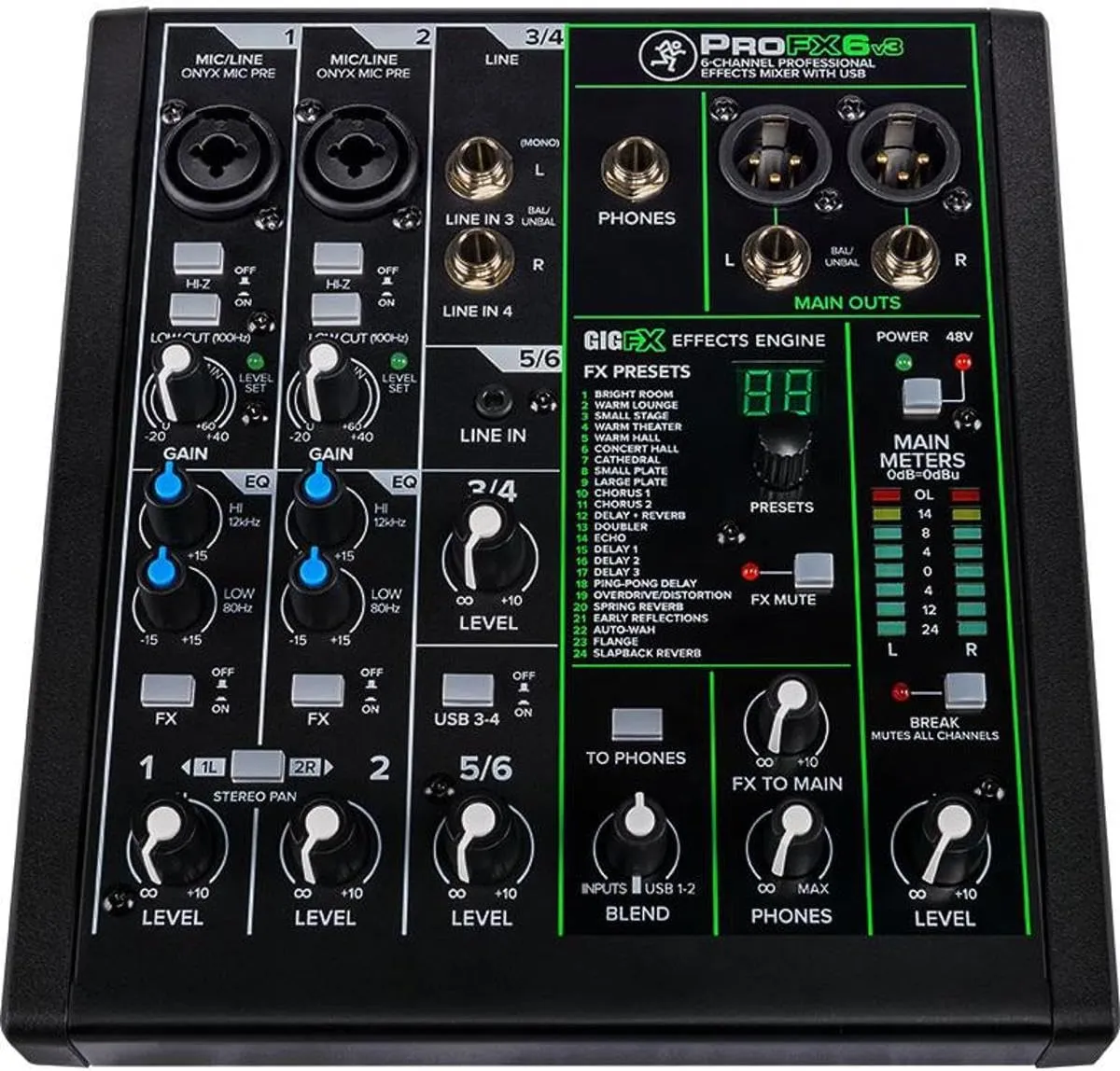 Mackie ProFX Series, 6 Mixer - Unpowered, 6-channel (ProFX6v3)