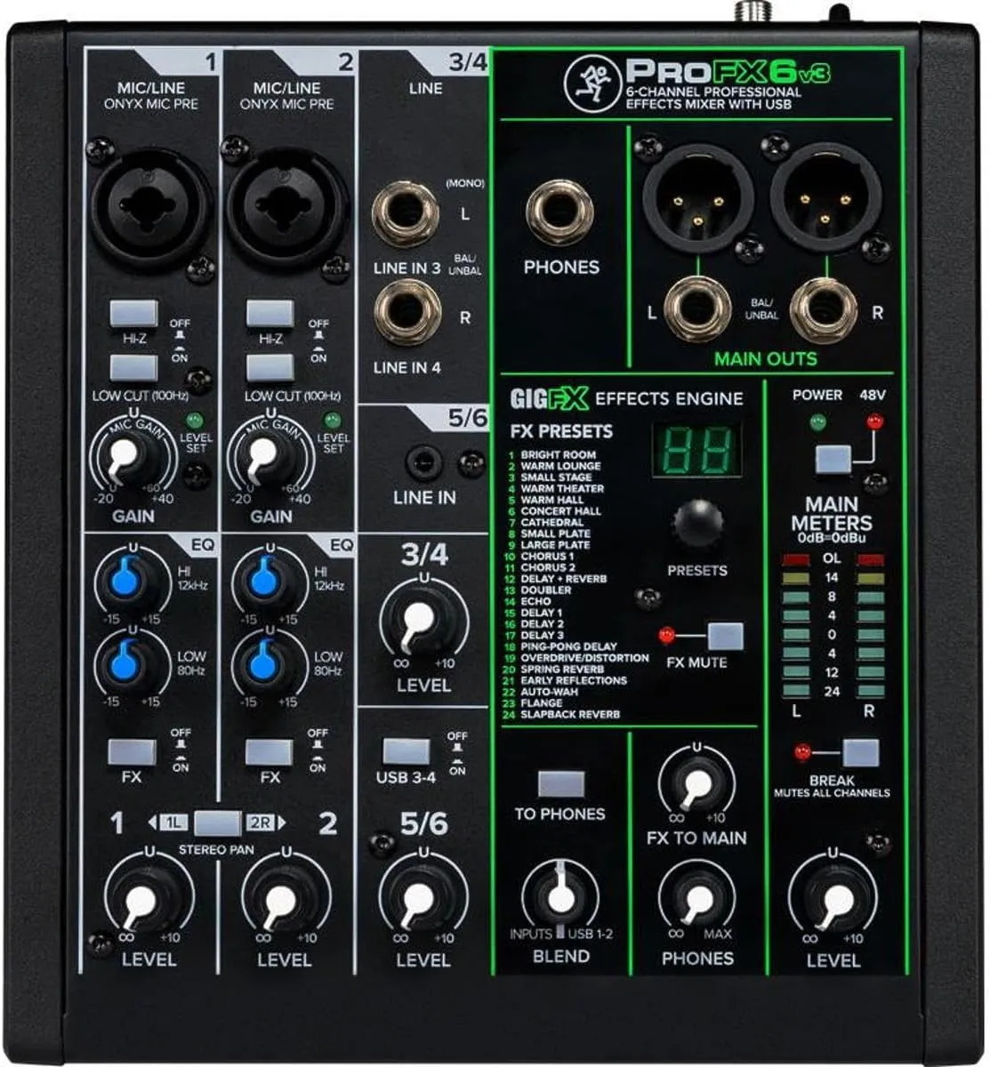 Mackie ProFX Series, 6 Mixer - Unpowered, 6-channel (ProFX6v3)
