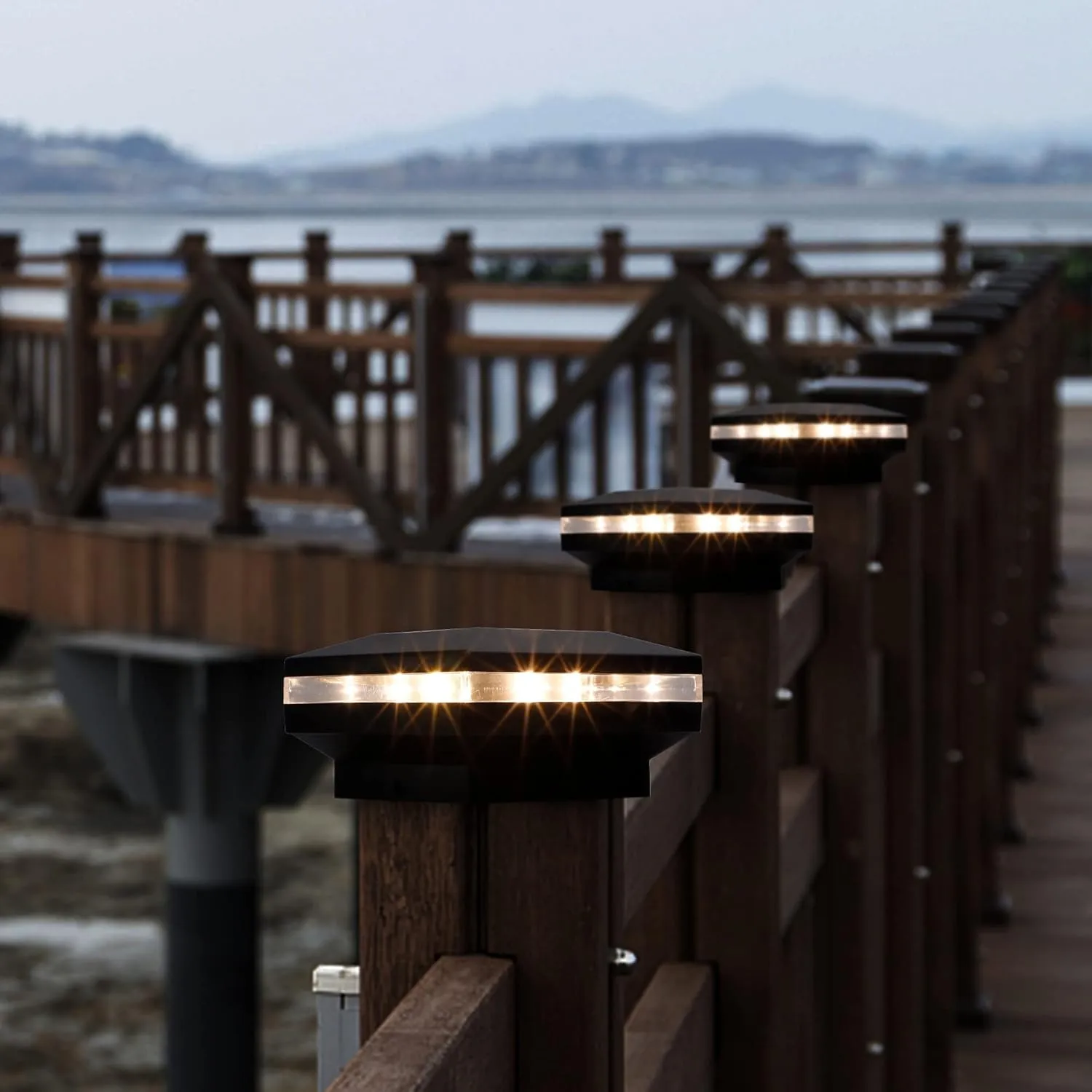 MAGGIFT 15 Lumen Post Lights for Outdoor, Fence Deck or Patio, Solar Powered Caps, Warm White High Brightness SMD LED Lighting, Lamp Fits 4x4, 5x5 or 6x6 Wooden Posts, 8 Pack