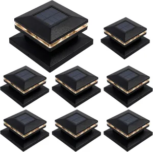 MAGGIFT 15 Lumen Post Lights for Outdoor, Fence Deck or Patio, Solar Powered Caps, Warm White High Brightness SMD LED Lighting, Lamp Fits 4x4, 5x5 or 6x6 Wooden Posts, 8 Pack