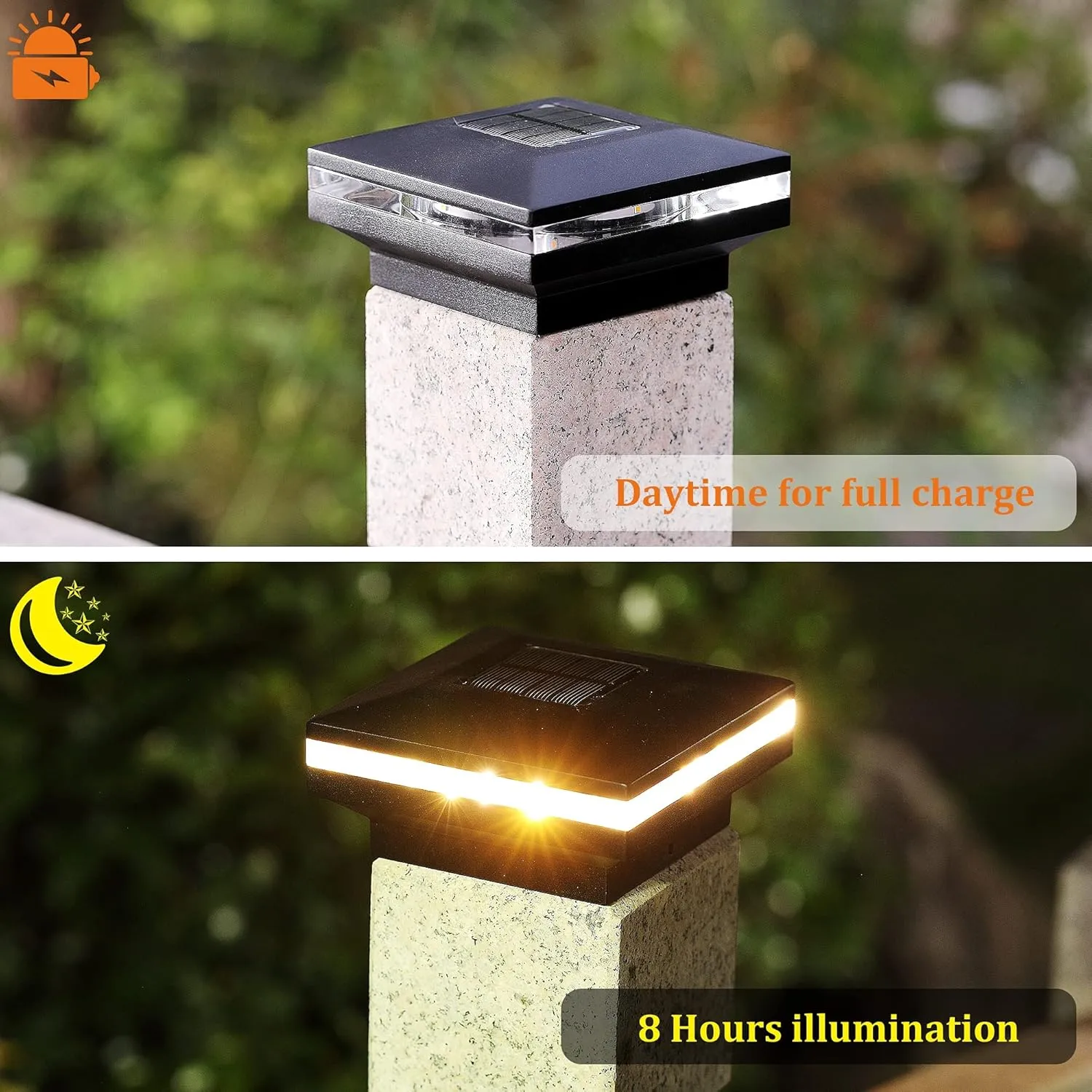 MAGGIFT 15 Lumen Post Lights for Outdoor, Fence Deck or Patio, Solar Powered Caps, Warm White High Brightness SMD LED Lighting, Lamp Fits 4x4, 5x5 or 6x6 Wooden Posts, 8 Pack